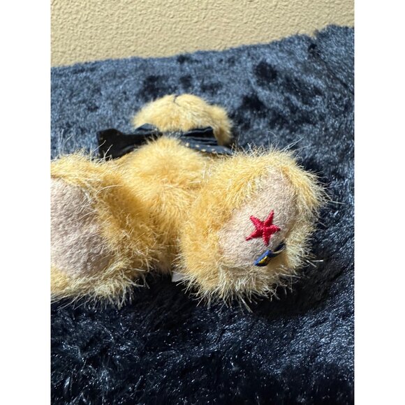 Vintage Boyds Golden Plush Teddy Bear With Star-Patterned Bow Tie Stuffed 6" - Picture 3 of 8